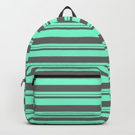 [ Thumbnail: Aquamarine & Dim Gray Colored Lines Pattern Backpack ]