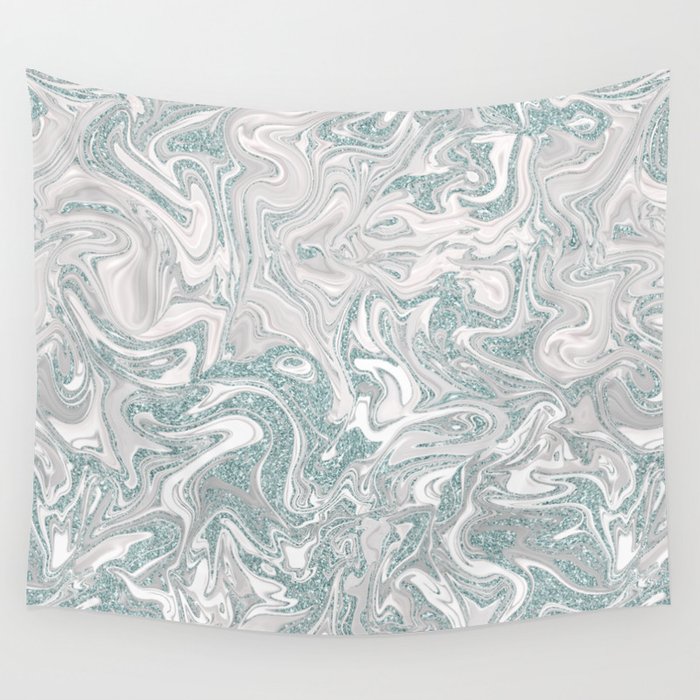 Glamorous Marble Teal and Smoke Pink Wall Tapestry
