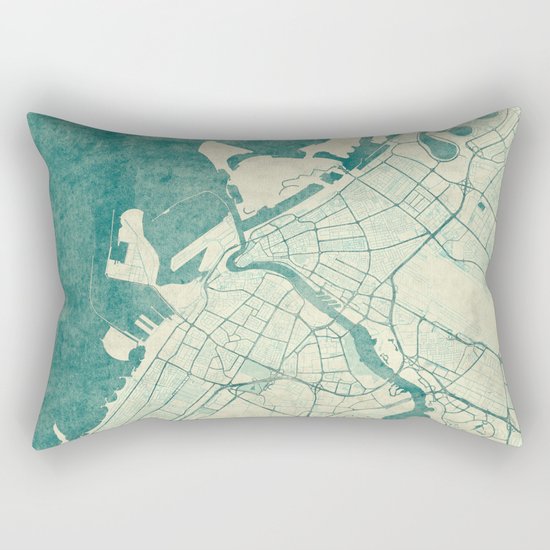 Dubai Map Blue Vintage Rectangular Pillow