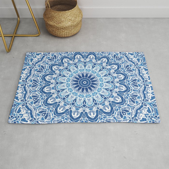 Blue and White Floral Mandala Rug by Kelly Dietrich Society6