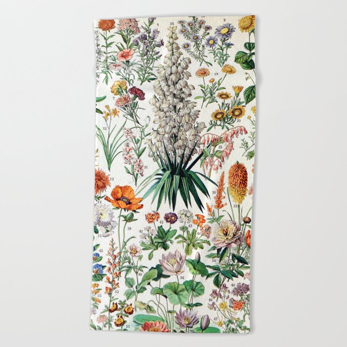 Adolphe Millot - Fleurs B - French vintage poster Beach Towel
