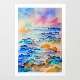 Ocean Sea Beach Coastal Landscape Abstract Watercolor Painting #5 Art Print