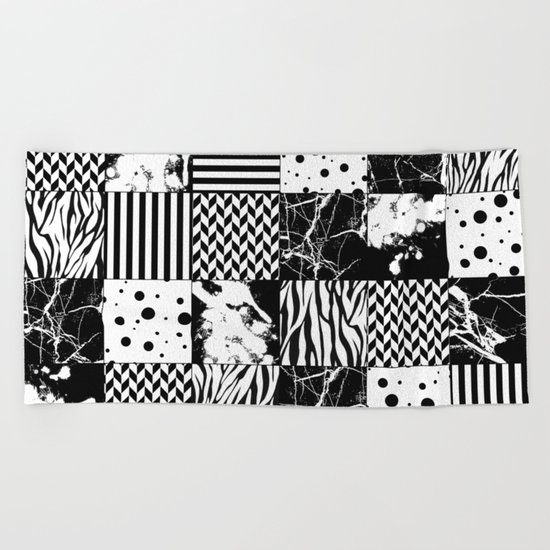Eclectic Black and White Squares Beach Towel