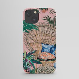 Ginger Cat in Peacock Chair with Indoor Jungle of House Plants Interior Painting iPhone Case