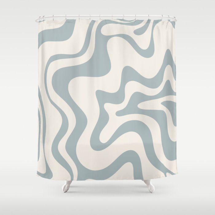 Liquid Swirl Abstract Pattern in Light Blue-Gray and Cream Shower Curtain