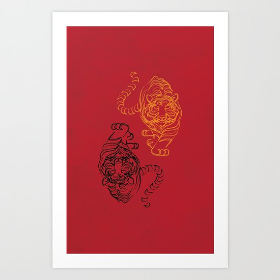Wild Tiger Picture with Traditional Chinese Art Art Print