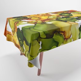 Falling, Abstract Painting in Green, Orange, and Yellow Tablecloth