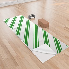 [ Thumbnail: White & Green Colored Striped/Lined Pattern Yoga Towel ]
