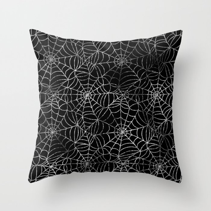 Silver Grunge Spider Web Pattern Throw Pillow
