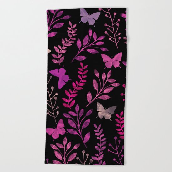 Watercolor flowers & butterflies III Beach Towel
