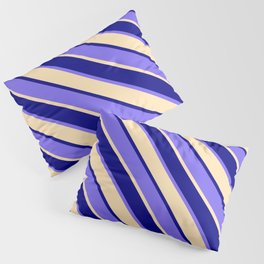 [ Thumbnail: Blue, Medium Slate Blue, and Beige Colored Pattern of Stripes Pillow Sham ]