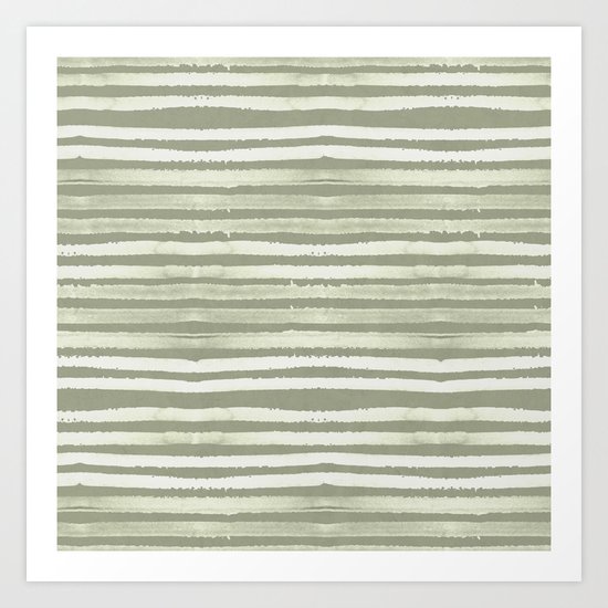 Simply Shibori Stripes Green Tea and Lunar Gray Art Print