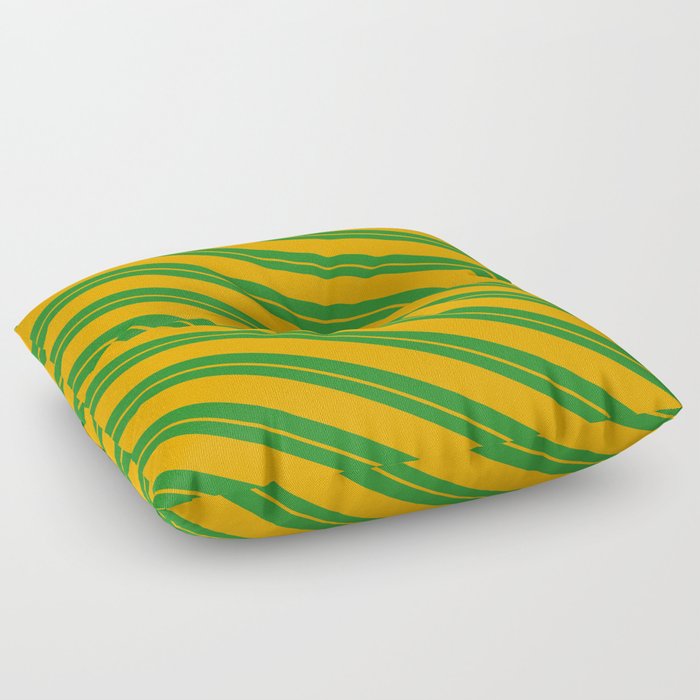 Forest Green and Orange Colored Pattern of Stripes Floor Pillow