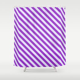 [ Thumbnail: Lavender and Dark Orchid Colored Lined Pattern Shower Curtain ]
