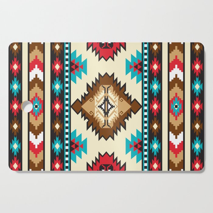 Onyx, Turquoise, Red Carnelian, Pearl, Jasper Tribal Native American Aztec Southwest Pattern Cutting Board