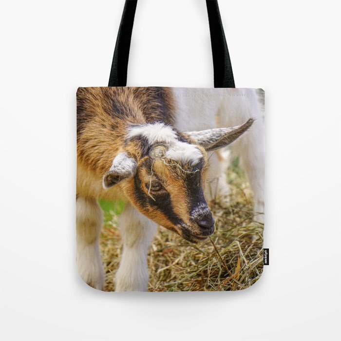 Baby Goat with Straw Hat Tote Bag