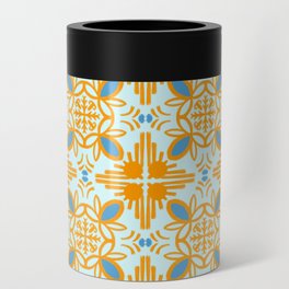 Cheerful Retro Modern Kitchen Tile Pattern Orange And Blue Can Cooler