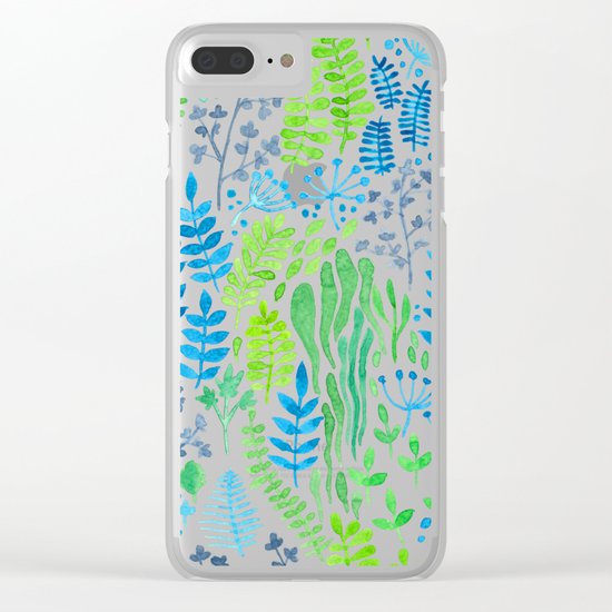 Watercolor floral doodles white Clear iPhone Case