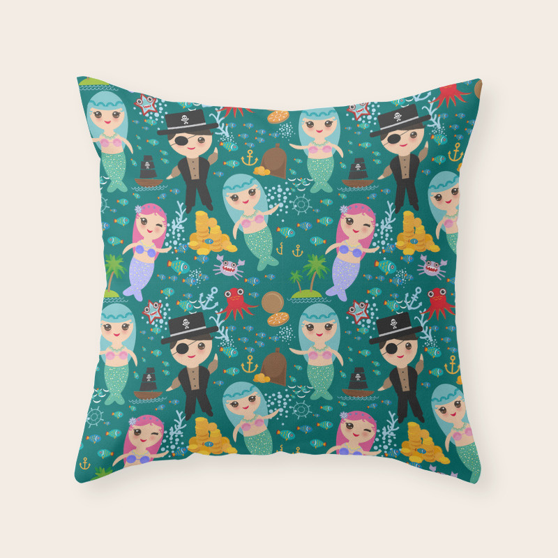 Mermaid With Pirate Dark Blue Sea Background Throw Pillow By