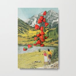 Strawberry Avalanche Metal Print | Lake, Mountains, Paper, Collage, Vintage, Popart, Strawberries, Snow, Digital, Accident 