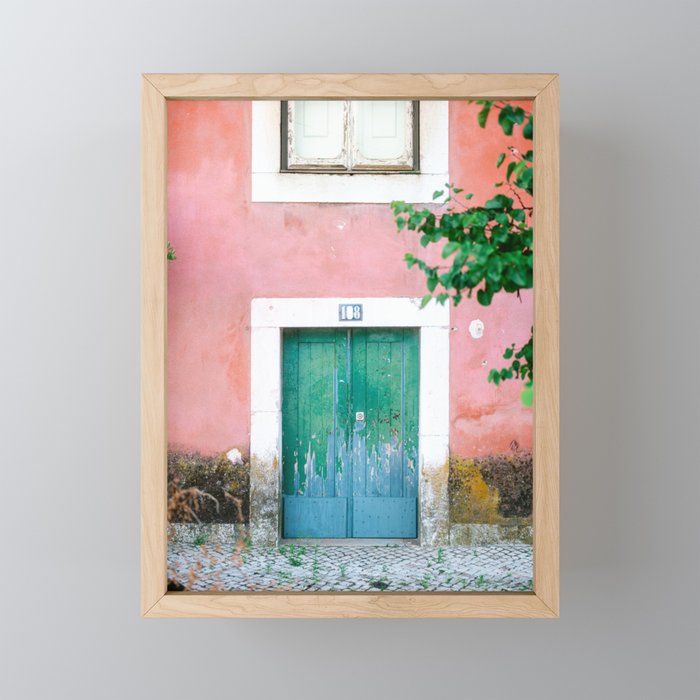 Colorful door in Lisbon Portugal | Fine art travel photography print Framed Mini Art Print
