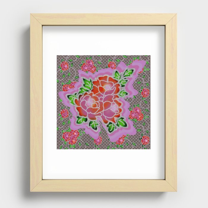 Neon Rose Lace Pattern Recessed Framed Print