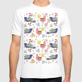 Pink and Blue Birds Pattern T-shirt