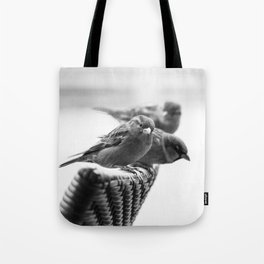 Sparrows On Chair Back Tote Bag