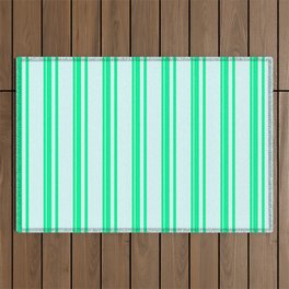 [ Thumbnail: Green & Light Cyan Colored Lines Pattern Outdoor Rug ]