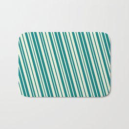 [ Thumbnail: Teal & Beige Colored Lined/Striped Pattern Bath Mat ]
