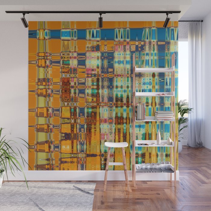 Distorted Orange And Blue Abstraction Wall Mural