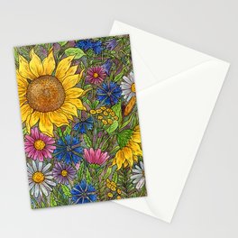 Flowers in the garden. Painting with watercolors and ink. Stationery Card