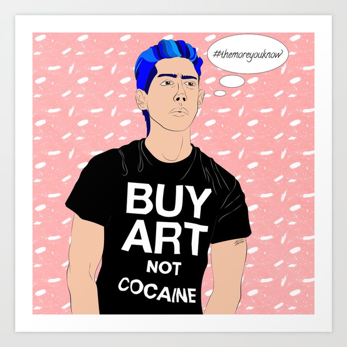 Buy Art Not Cocaine Dude With Blue Hair Typography Digital Drawing Art Print By Andwomandesign