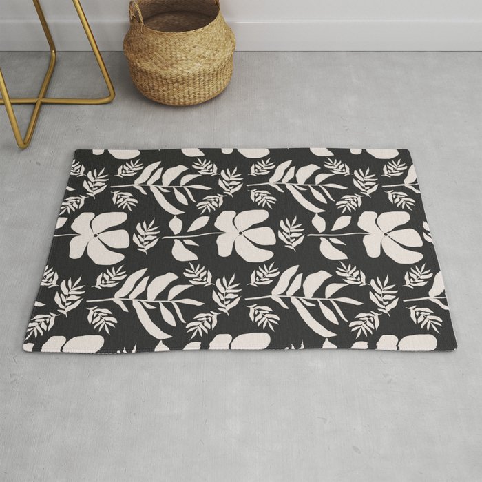 Black and White Bohemian Floral Modern Pattern Rug