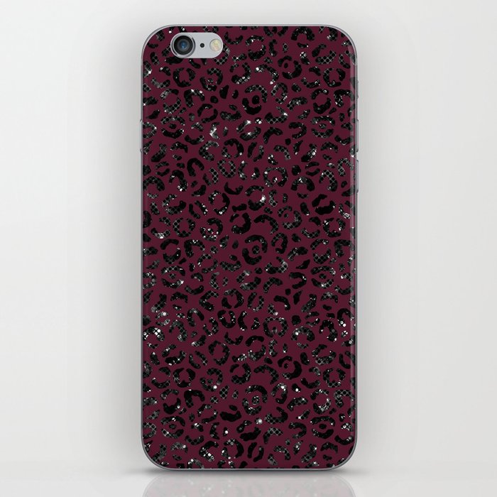 Girly Burgundy Glitter Leopard Pattern iPhone Skin
