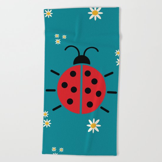 ladybug flowers Beach Towel