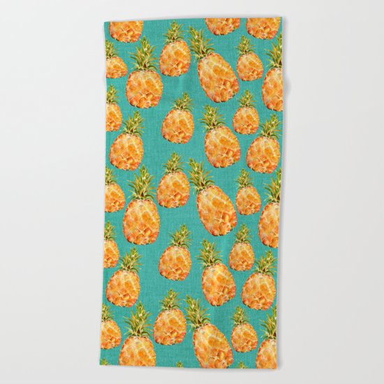 Summer pineapple fruit holiday fun pattern Beach Towel