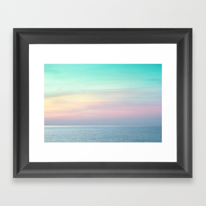 Pastel retro Malibu VII calm ocean & sky Framed Art Print