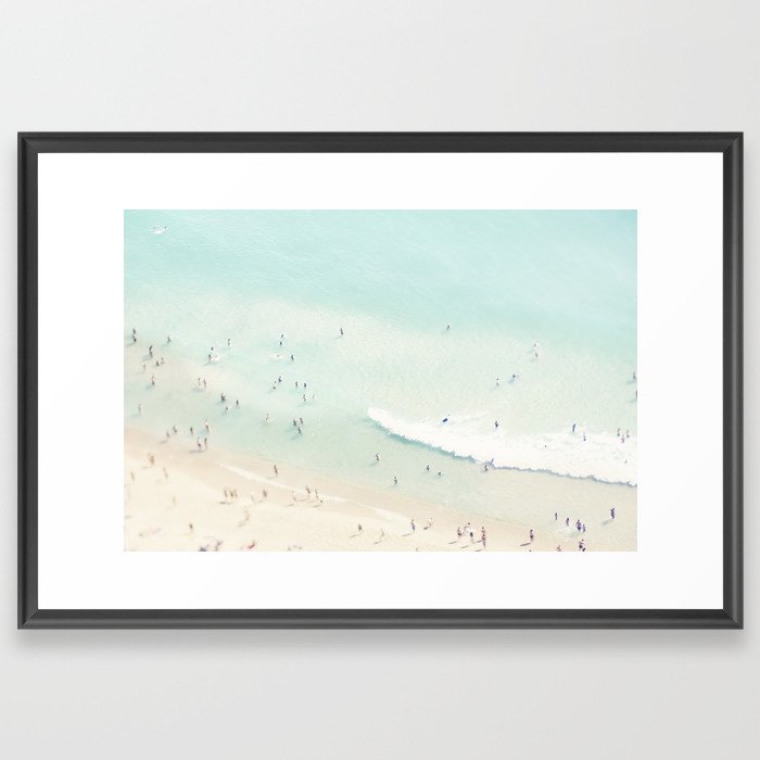 Aerial Beach - People - Pastel Ocean - Aerial Mint Green Sea - Crashing Waves - Travel photography Framed Art Print