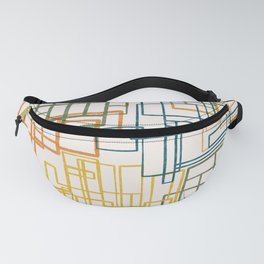 Mid-Century Modern Geometric Watercolor Abstraction in Moroccan Orange Ochre Olive Teal Cream Fanny Pack