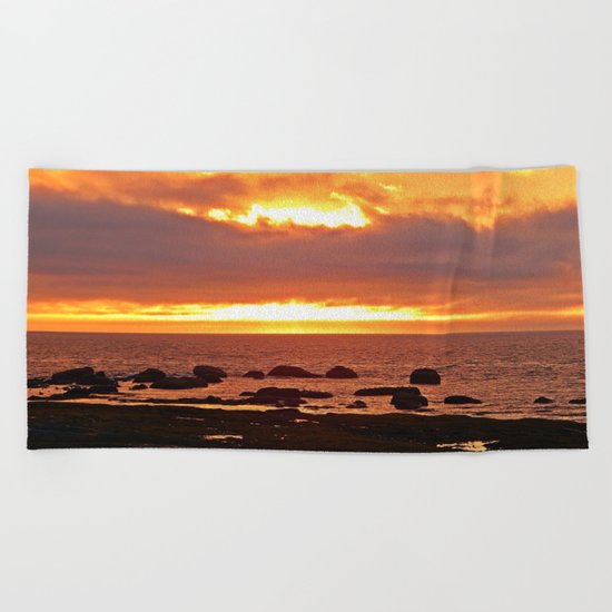Stunning Orange Sunset Beach Towel