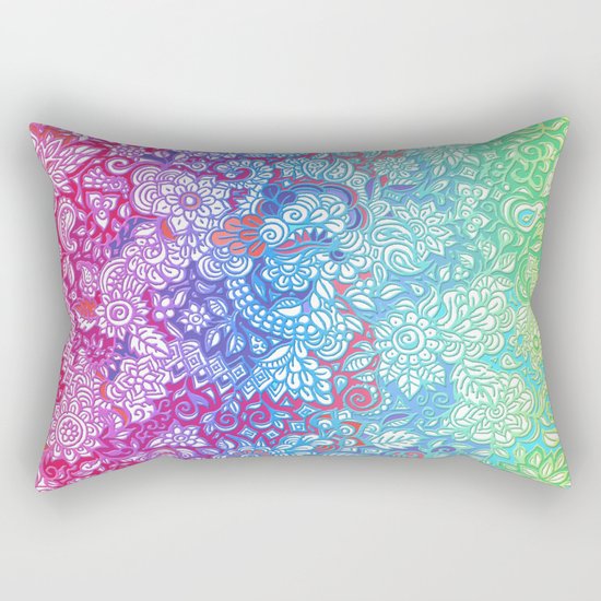 Fantasy Garden Rainbow Doodle Rectangular Pillow