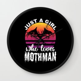 Just a Girl who loves Mothman Retro Sunset Womens Wall Clock