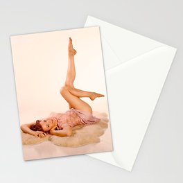 "Kicking Back" - The Playful Pinup - Sexy Pin-up Girl on Fur Rug by Maxwell H. Johnson Stationery Cards