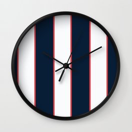 Navy Blue, White, & Red Nautical Sailor Stripes Wall Clock