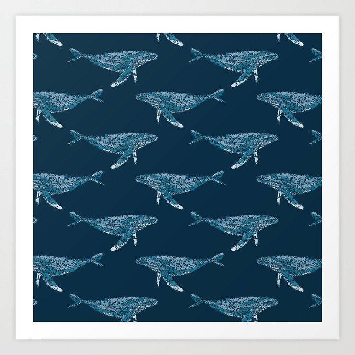 Whale Pattern Indigo Navy Blue #pattern #navy #indigo #whale Art Print