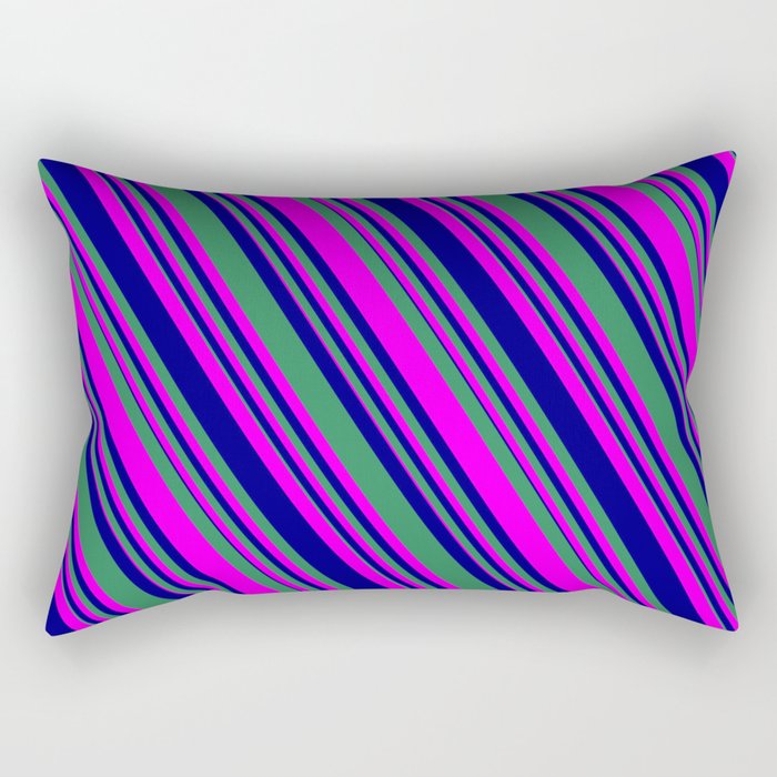 Sea Green, Fuchsia, and Blue Colored Lined/Striped Pattern Rectangular Pillow