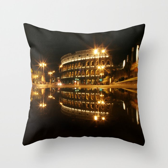 Colosseum reflection at night Throw Pillow