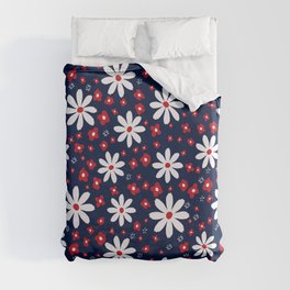  Funky Cosmo Flowers Pattern Blue White and Red Duvet Cover