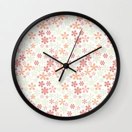 peach and rose pink florals eclectic daisy print ditsy florets Wall Clock